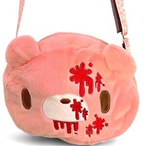 Kawaii White Black Pink Faux Fur Plushie Bear Crossbody Bag Cutegoth Creepycute